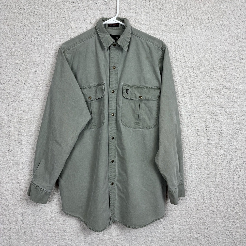 Vtg Browning Shirt Mens XL Green Pigment Dyed 90s 100%‎ Cotton Outdoors Rugged